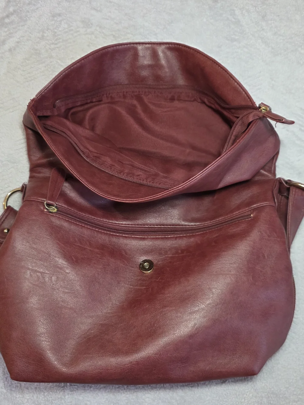 Burgundy Foldover Hobo Shoulder Bag Tassel Purse